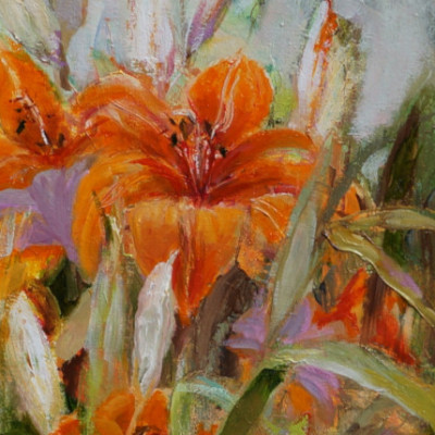 Lilie; olej/płótno, wym.45x35 cm, 2025r